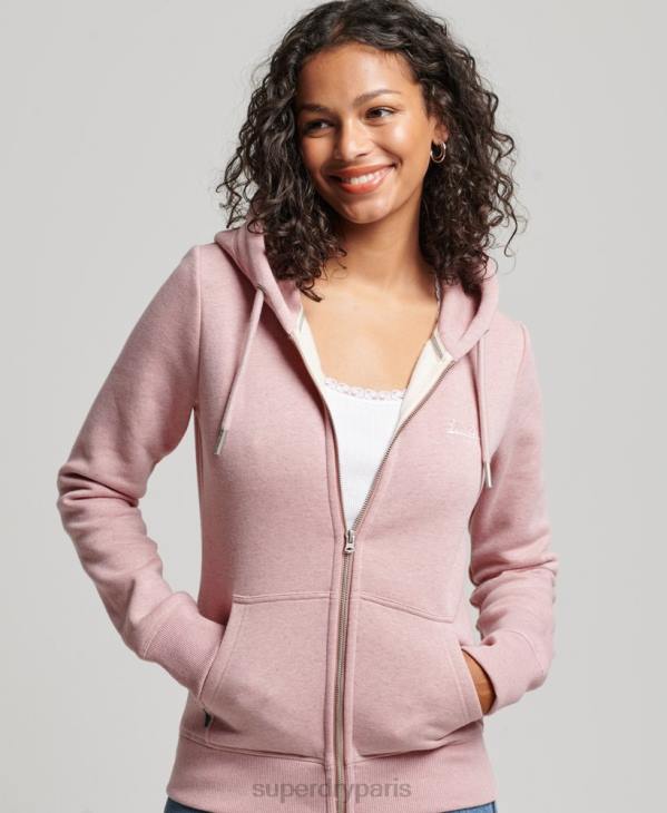 Superdry femmes sweat à capuche zippé à logo brodé D64Z3279 vêtements rose
