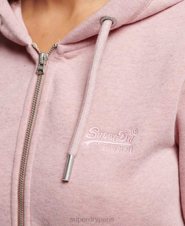 Superdry femmes sweat à capuche zippé à logo brodé D64Z3279 vêtements rose