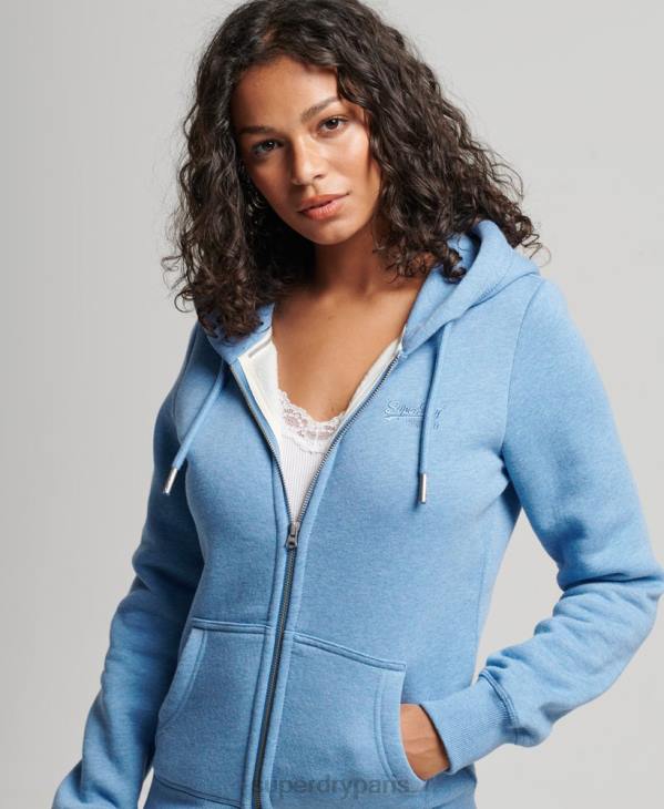 Superdry femmes sweat à capuche zippé à logo brodé D64Z3297 vêtements bleu