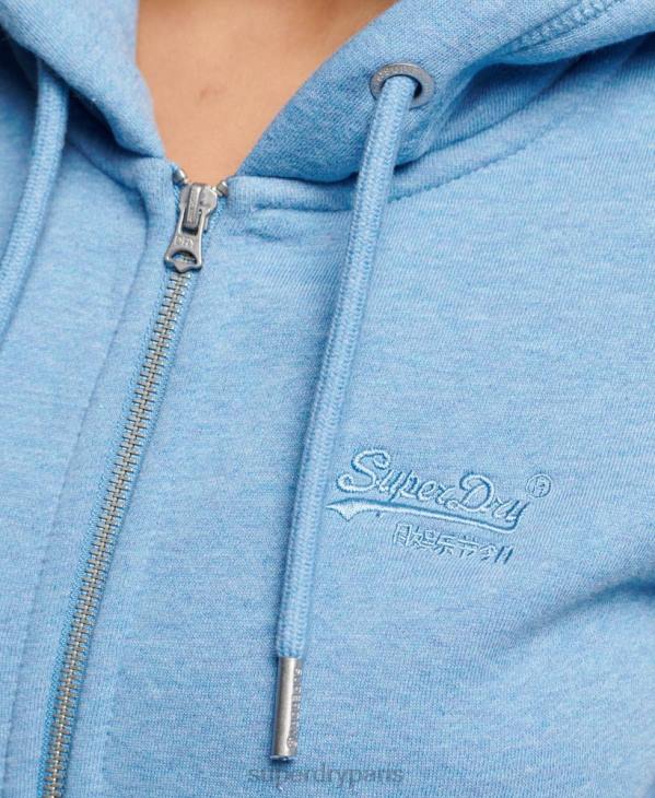 Superdry femmes sweat à capuche zippé à logo brodé D64Z3297 vêtements bleu