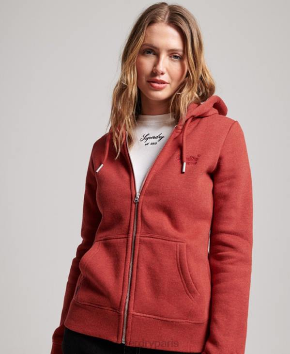 Superdry femmes sweat à capuche zippé à logo brodé D64Z3315 vêtements rouge