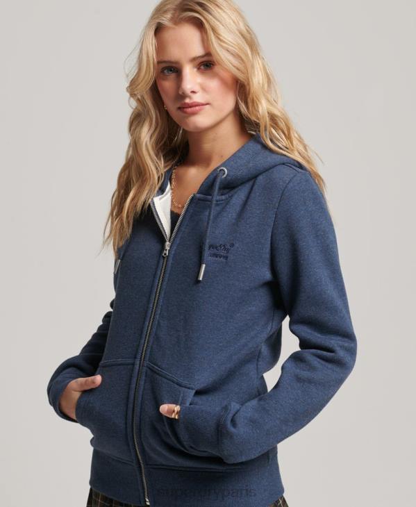 Superdry femmes sweat à capuche zippé à logo brodé D64Z3324 vêtements marine