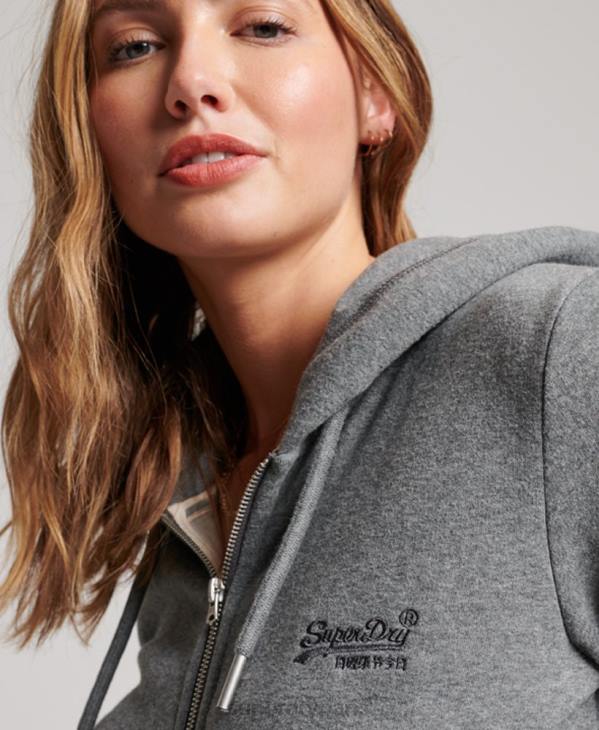 Superdry femmes sweat à capuche zippé à logo brodé D64Z3335 vêtements gris