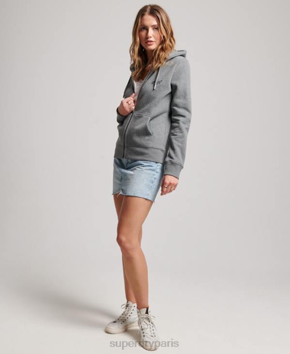 Superdry femmes sweat à capuche zippé à logo brodé D64Z3335 vêtements gris