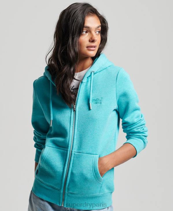 Superdry femmes sweat à capuche zippé à logo brodé D64Z3348 vêtements bleu clair