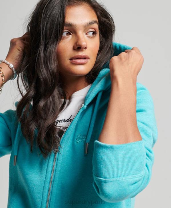 Superdry femmes sweat à capuche zippé à logo brodé D64Z3348 vêtements bleu clair