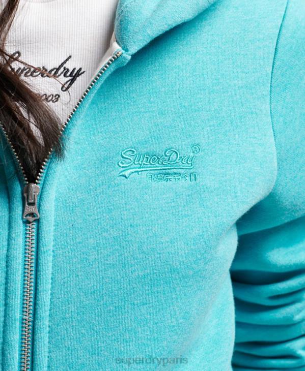 Superdry femmes sweat à capuche zippé à logo brodé D64Z3348 vêtements bleu clair