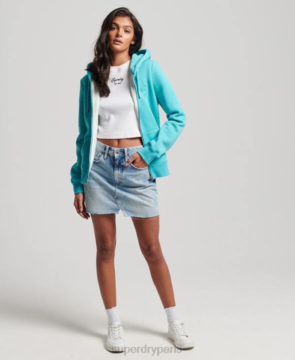 Superdry femmes sweat à capuche zippé à logo brodé D64Z3348 vêtements bleu clair