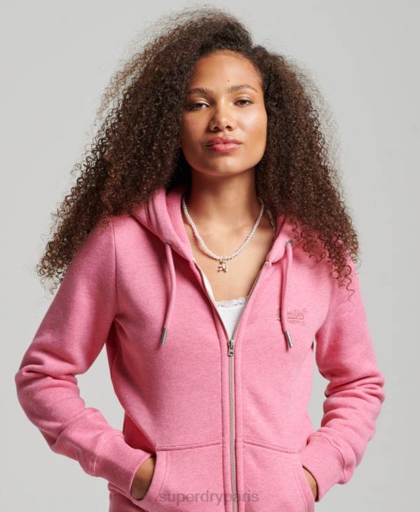 Superdry femmes sweat à capuche zippé à logo brodé D64Z3355 vêtements rose