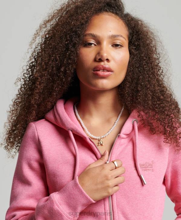 Superdry femmes sweat à capuche zippé à logo brodé D64Z3355 vêtements rose