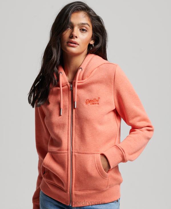 Superdry femmes sweat à capuche zippé à logo brodé D64Z3388 vêtements corail