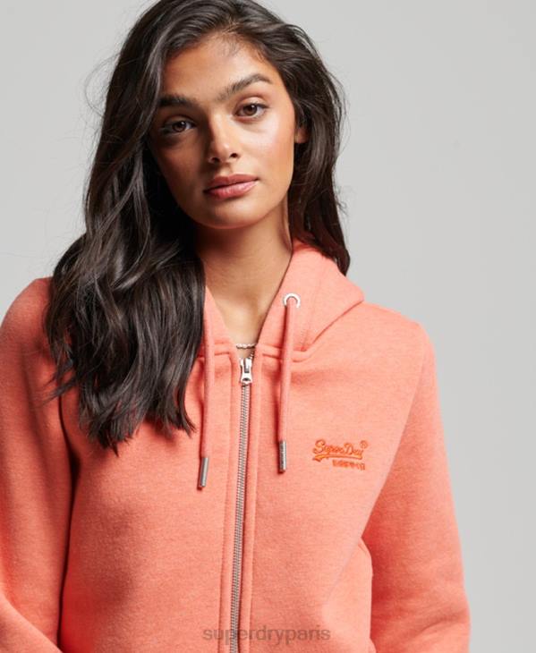 Superdry femmes sweat à capuche zippé à logo brodé D64Z3388 vêtements corail