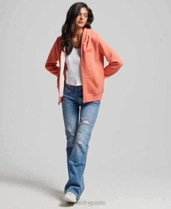 Superdry femmes sweat à capuche zippé à logo brodé D64Z3388 vêtements corail