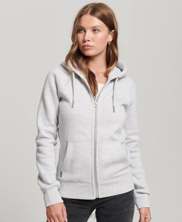 Superdry femmes sweat à capuche zippé à logo brodé D64Z3400 vêtements gris clair