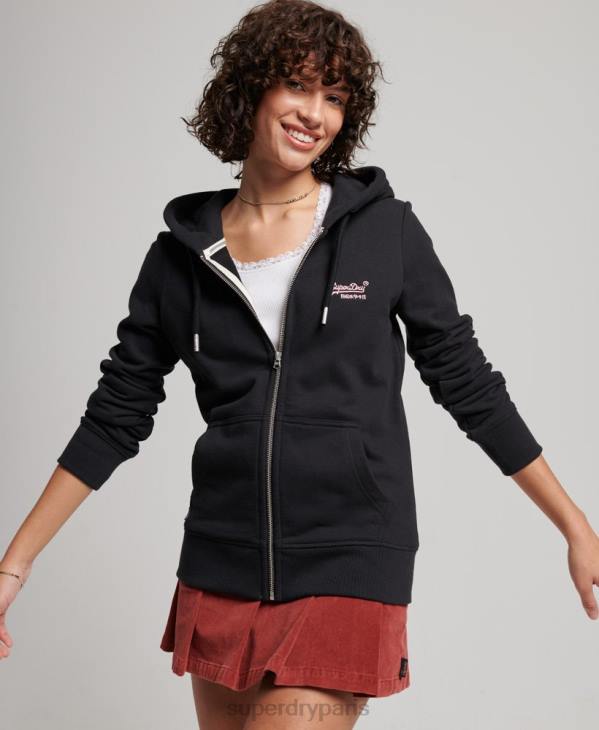 Superdry femmes sweat à capuche zippé à logo brodé D64Z3464 vêtements noir