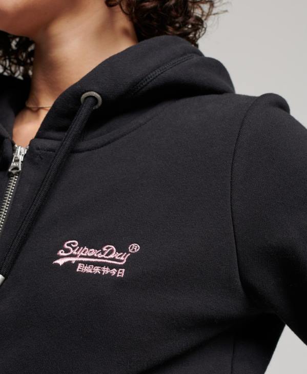 Superdry femmes sweat à capuche zippé à logo brodé D64Z3464 vêtements noir