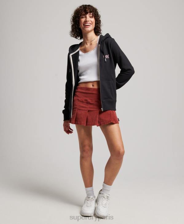 Superdry femmes sweat à capuche zippé à logo brodé D64Z3464 vêtements noir