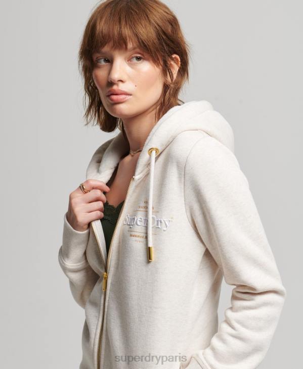 Superdry femmes sweat à capuche zippé à logo brodé de luxe D64Z6022 vêtements beige