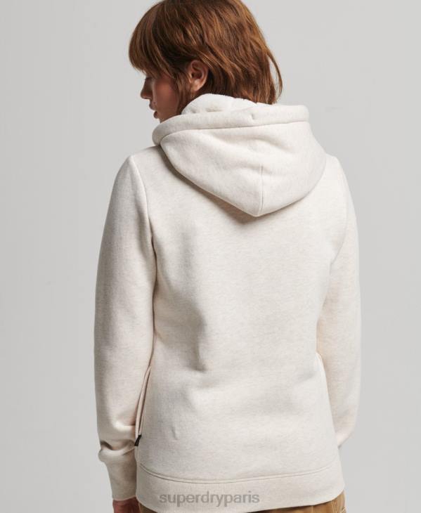 Superdry femmes sweat à capuche zippé à logo brodé de luxe D64Z6022 vêtements beige