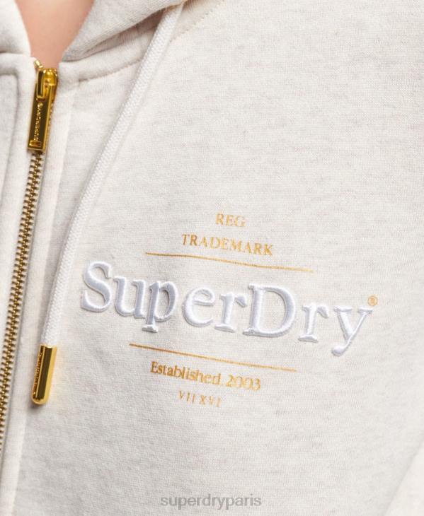 Superdry femmes sweat à capuche zippé à logo brodé de luxe D64Z6022 vêtements beige