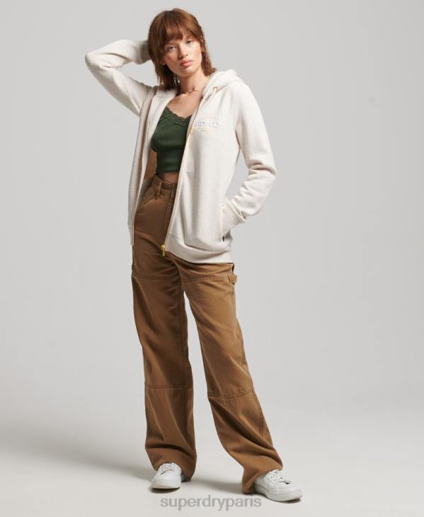 Superdry femmes sweat à capuche zippé à logo brodé de luxe D64Z6022 vêtements beige