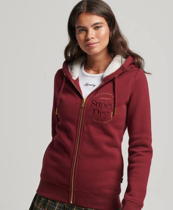 Superdry femmes sweat à capuche zippé à logo brodé de luxe D64Z6023 vêtements rouge