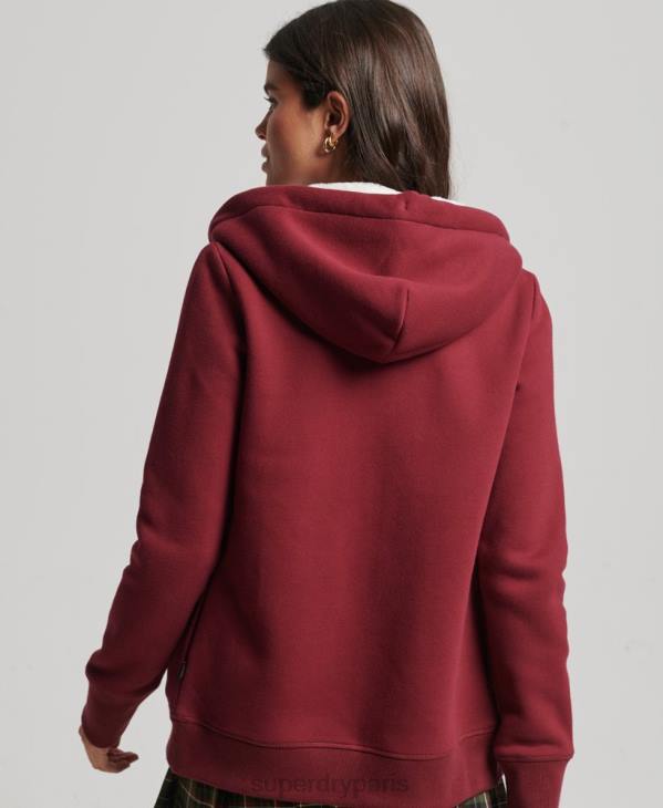 Superdry femmes sweat à capuche zippé à logo brodé de luxe D64Z6023 vêtements rouge