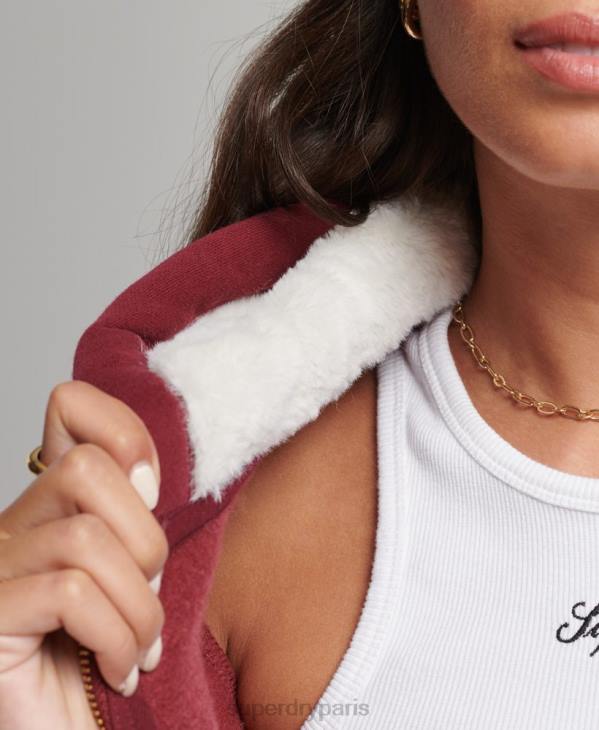 Superdry femmes sweat à capuche zippé à logo brodé de luxe D64Z6023 vêtements rouge