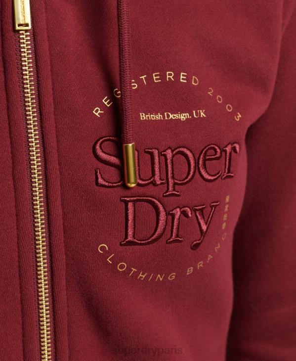 Superdry femmes sweat à capuche zippé à logo brodé de luxe D64Z6023 vêtements rouge