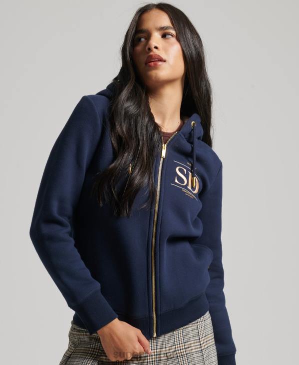 Superdry femmes sweat à capuche zippé à logo brodé de luxe D64Z6024 vêtements marine