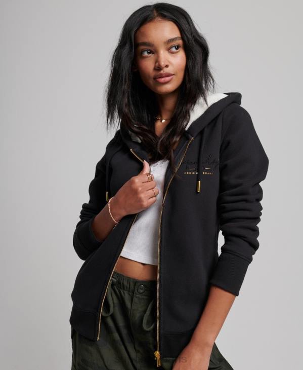 Superdry femmes sweat à capuche zippé à logo brodé de luxe D64Z6100 vêtements noir