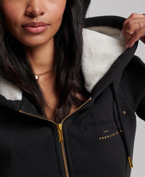 Superdry femmes sweat à capuche zippé à logo brodé de luxe D64Z6100 vêtements noir