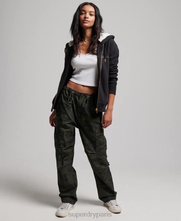 Superdry femmes sweat à capuche zippé à logo brodé de luxe D64Z6100 vêtements noir