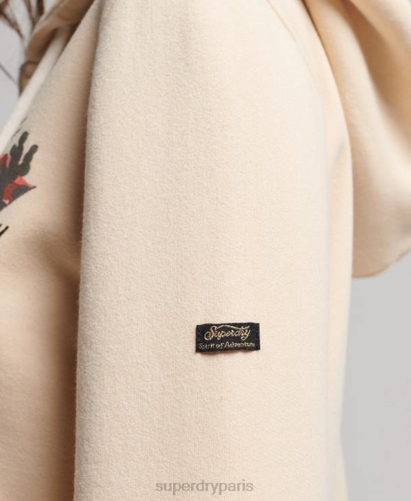 Superdry femmes sweat à capuche zippé à logo vintage D64Z2179 vêtements crème