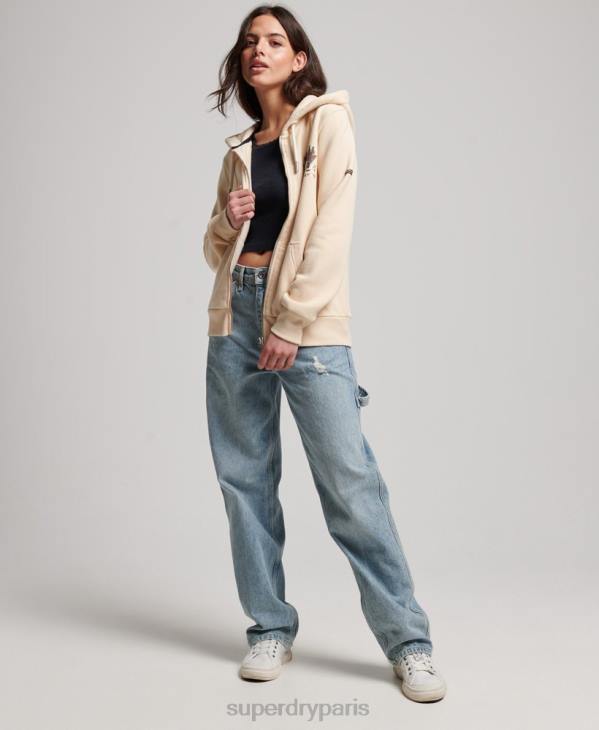 Superdry femmes sweat à capuche zippé à logo vintage D64Z2179 vêtements crème