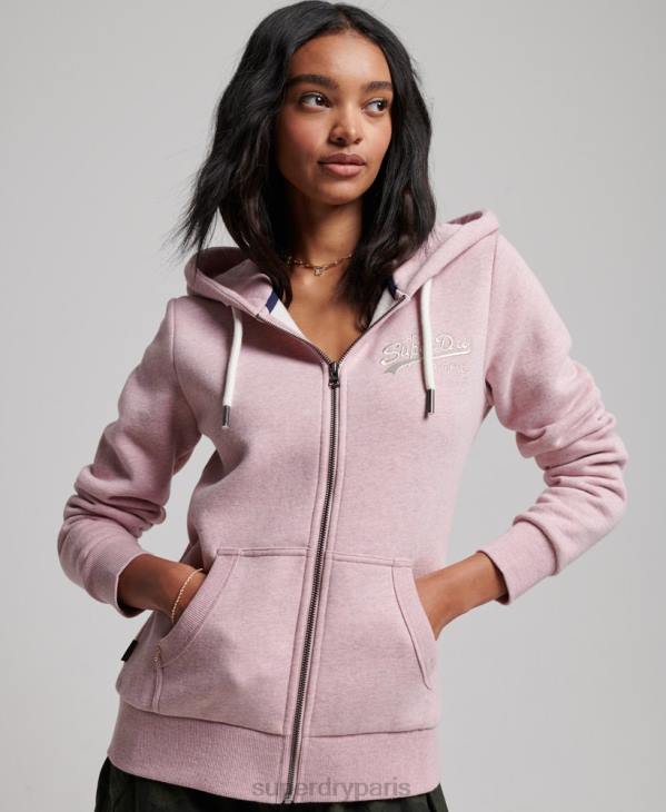 Superdry femmes sweat à capuche zippé à logo vintage D64Z2239 vêtements rose