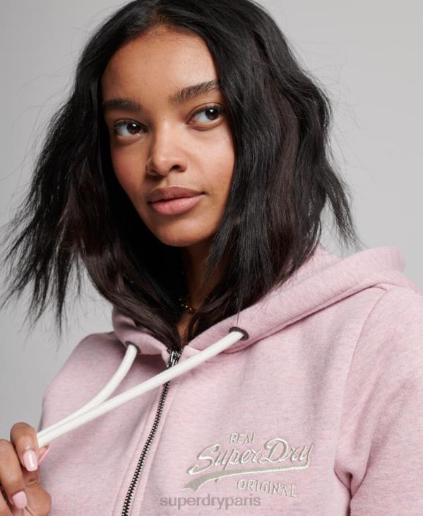 Superdry femmes sweat à capuche zippé à logo vintage D64Z2239 vêtements rose