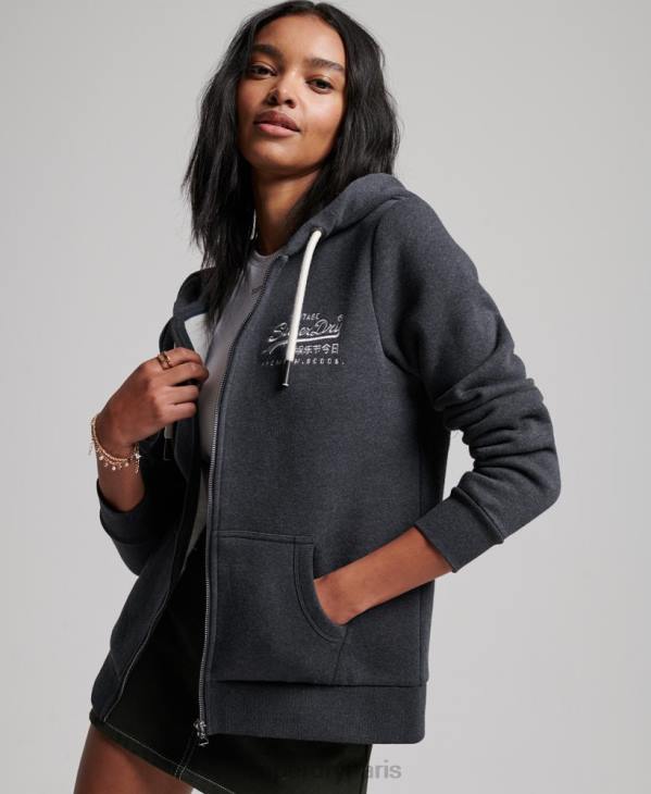 Superdry femmes sweat à capuche zippé à logo vintage D64Z2260 vêtements marine