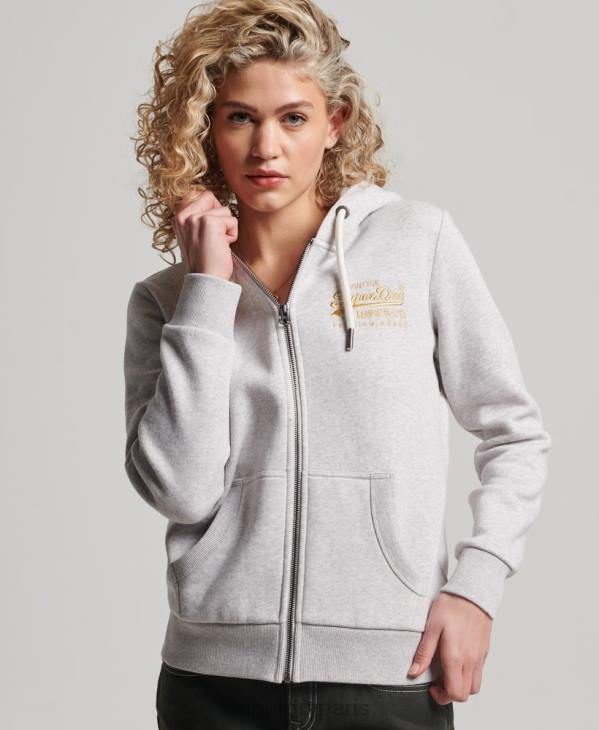 Superdry femmes sweat à capuche zippé à logo vintage D64Z2277 vêtements gris clair