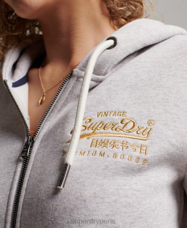 Superdry femmes sweat à capuche zippé à logo vintage D64Z2277 vêtements gris clair
