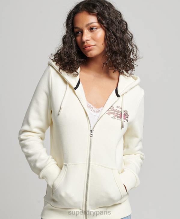Superdry femmes sweat à capuche zippé à logo vintage D64Z2282 vêtements gris clair