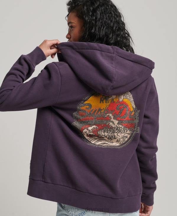 Superdry femmes sweat à capuche zippé à logo vintage D64Z3305 vêtements violet