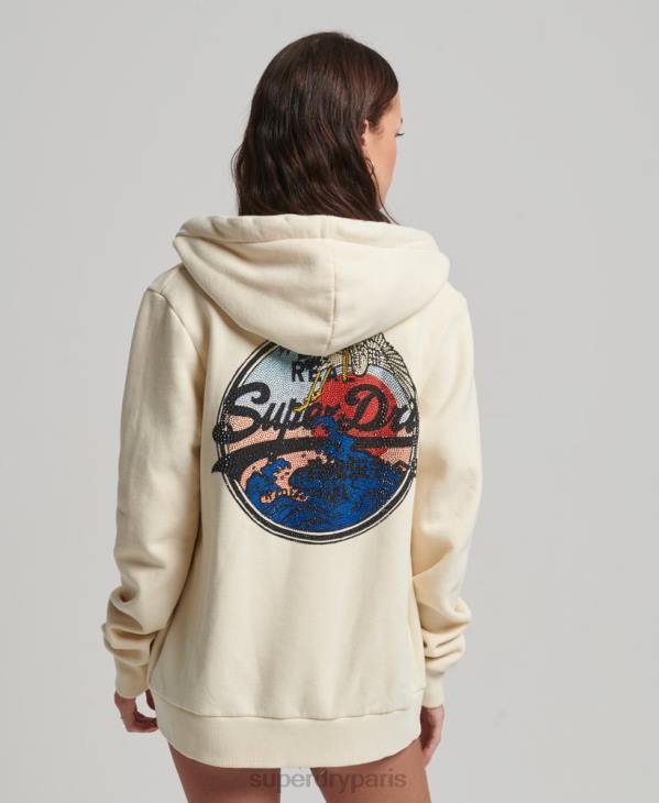 Superdry femmes sweat à capuche zippé à logo vintage D64Z3330 vêtements crème