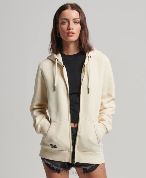 Superdry femmes sweat à capuche zippé à logo vintage D64Z3330 vêtements crème