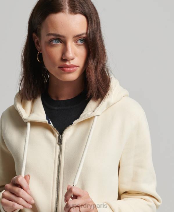 Superdry femmes sweat à capuche zippé à logo vintage D64Z3330 vêtements crème