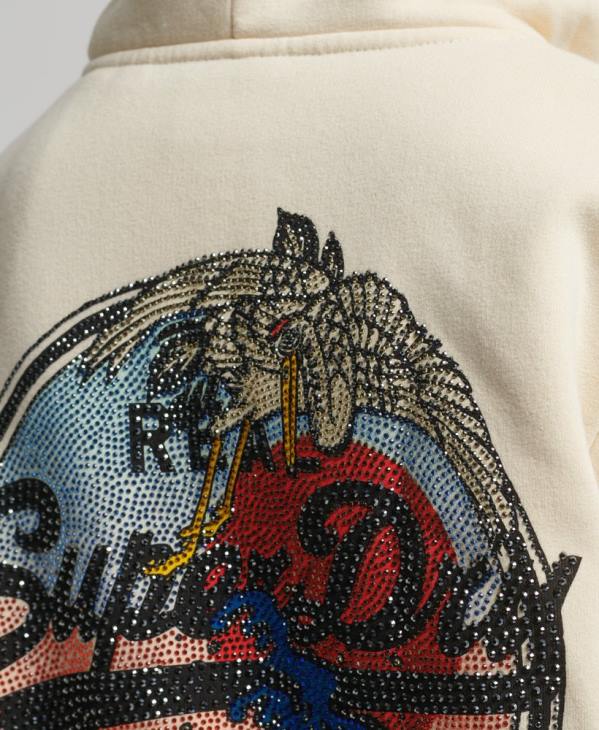 Superdry femmes sweat à capuche zippé à logo vintage D64Z3330 vêtements crème