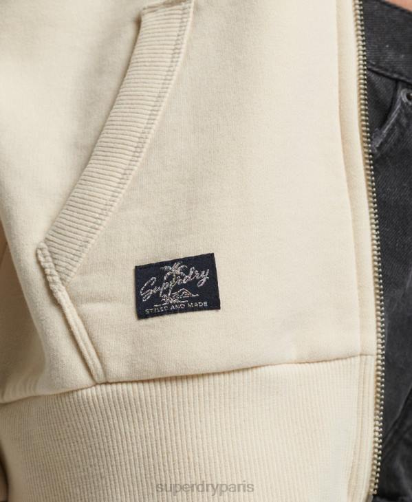 Superdry femmes sweat à capuche zippé à logo vintage D64Z3330 vêtements crème