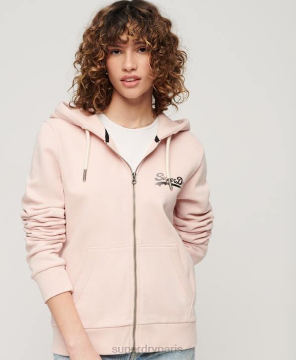 Superdry femmes sweat à capuche zippé à logo vintage japonais D64Z3287 vêtements rose