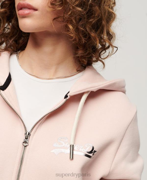Superdry femmes sweat à capuche zippé à logo vintage japonais D64Z3287 vêtements rose
