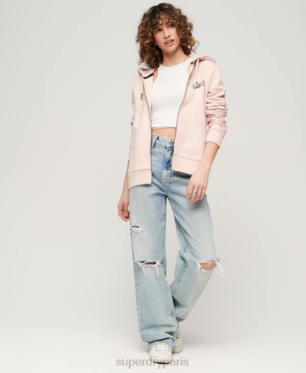 Superdry femmes sweat à capuche zippé à logo vintage japonais D64Z3287 vêtements rose